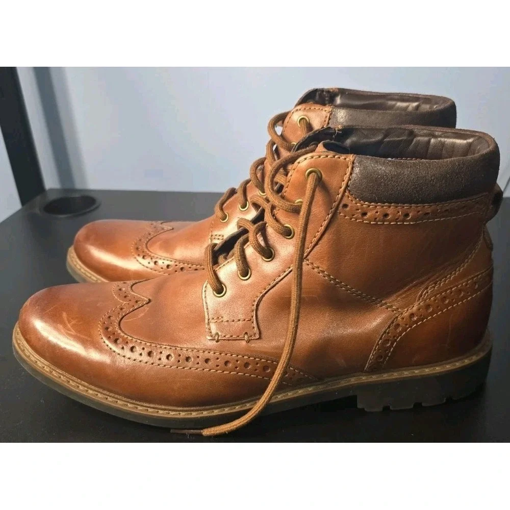 Clarks Men's Curington Rise Brown Leather Wingtip Boots Lace-Up Ankle Round Toe